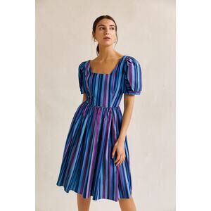 Vintage 80s Alyce Designs Taffeta Striped Party Cocktail Semi-Formal Dress M